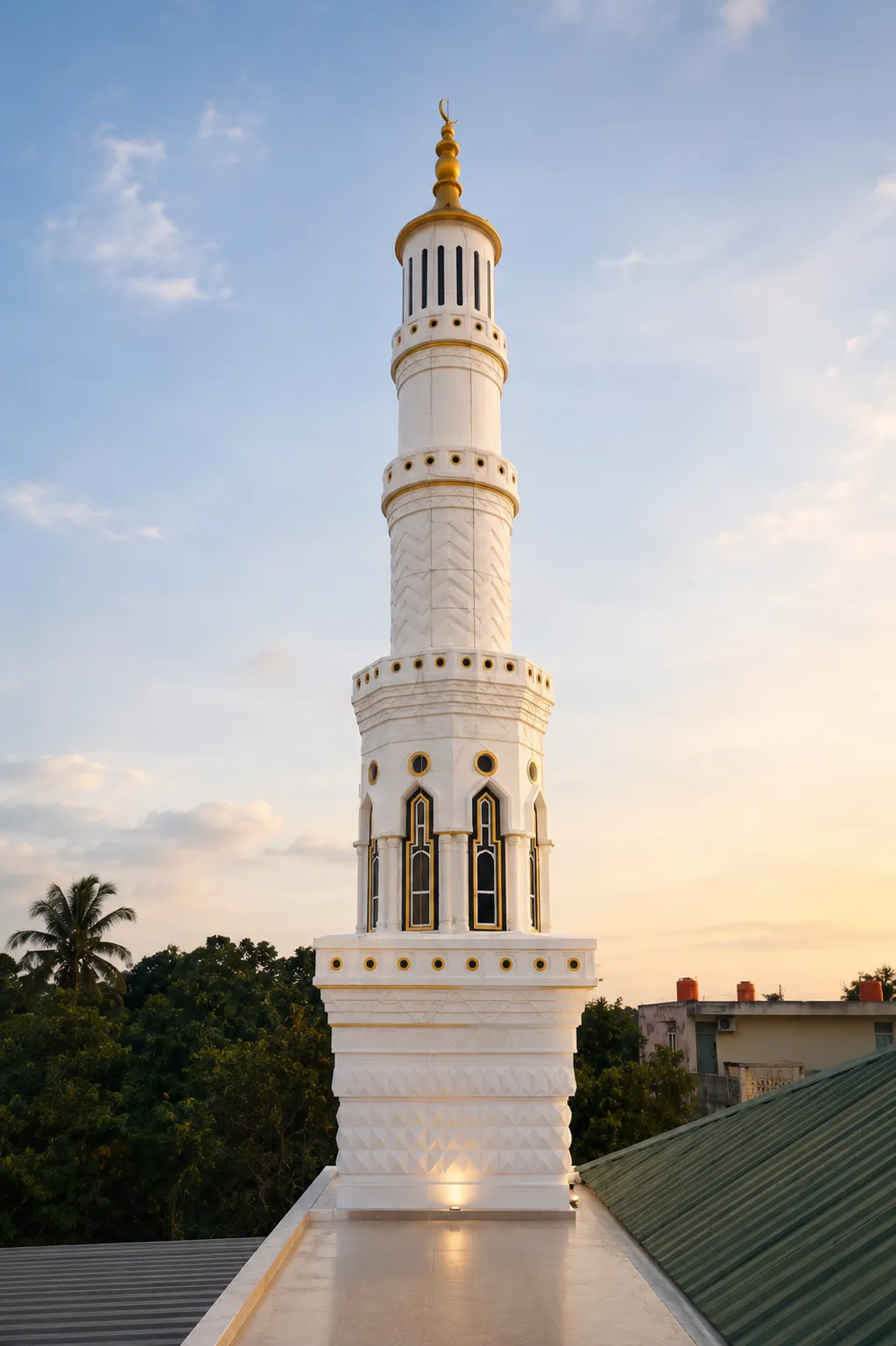 Portofolio menara masjid dengan detail arsitektural